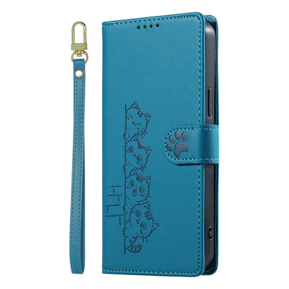 For Xiaomi Poco F8 Ultra / Redmi K90 Pro Max Cute Cats Magnetic Closure Vegan Leather Phone Case with Strap(Blue)