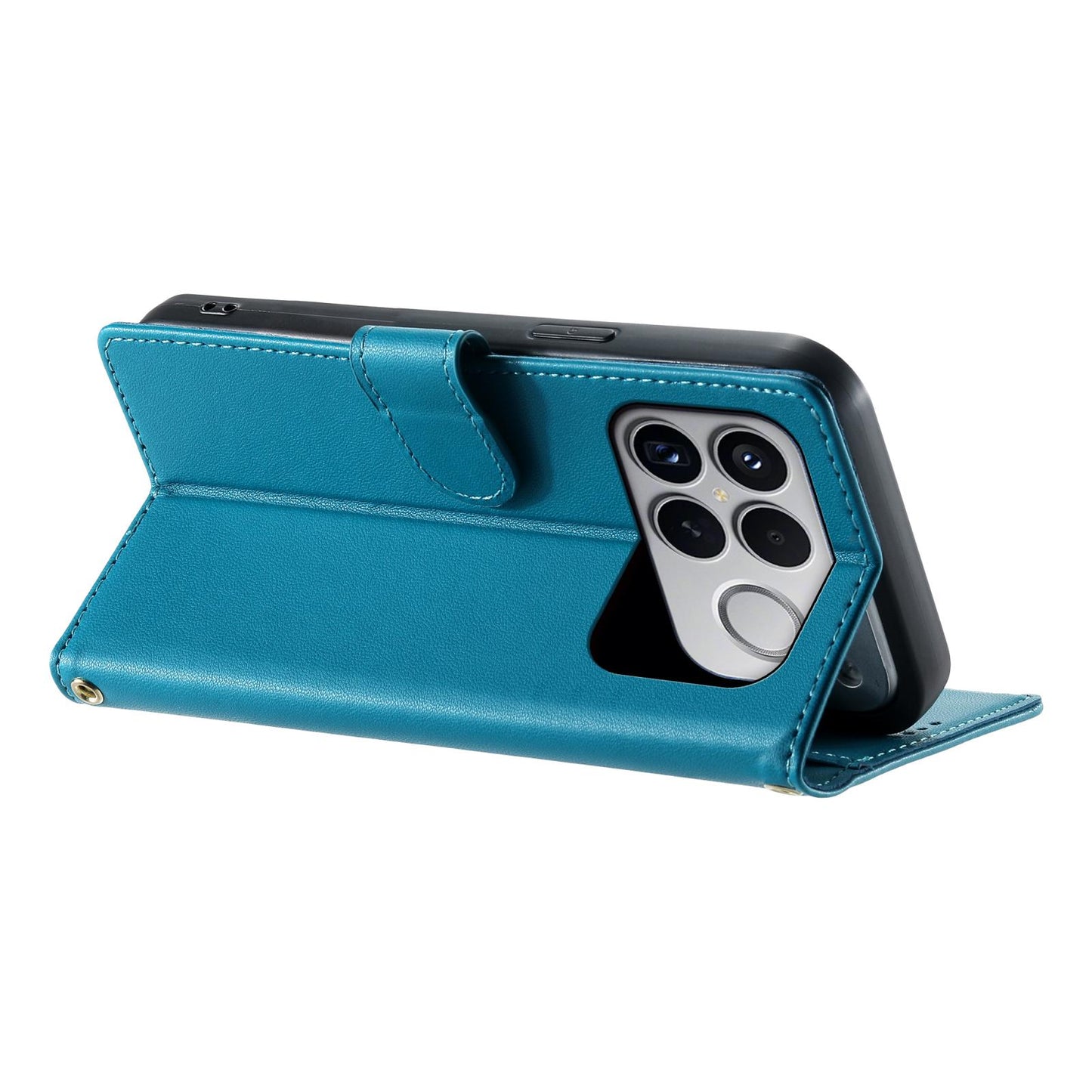 For Xiaomi Poco F8 Ultra / Redmi K90 Pro Max Cute Cats Magnetic Closure Vegan Leather Phone Case with Strap(Blue)