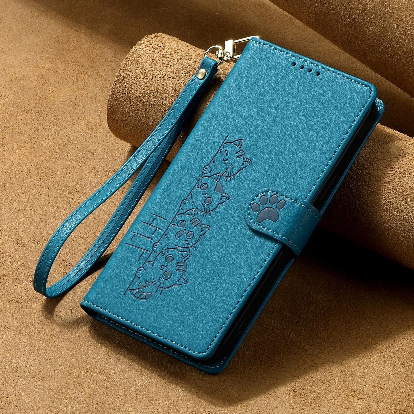 For Xiaomi Poco F8 Ultra / Redmi K90 Pro Max Cute Cats Magnetic Closure Vegan Leather Phone Case with Strap(Blue)