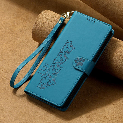 For Xiaomi Poco F8 Ultra / Redmi K90 Pro Max Cute Cats Magnetic Closure Vegan Leather Phone Case with Strap(Blue)