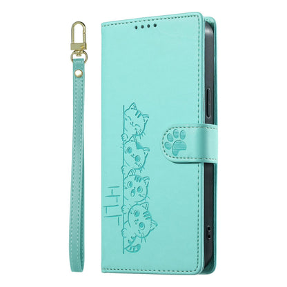 For Xiaomi Poco F8 Ultra / Redmi K90 Pro Max Cute Cats Magnetic Closure Vegan Leather Phone Case with Strap(Green)