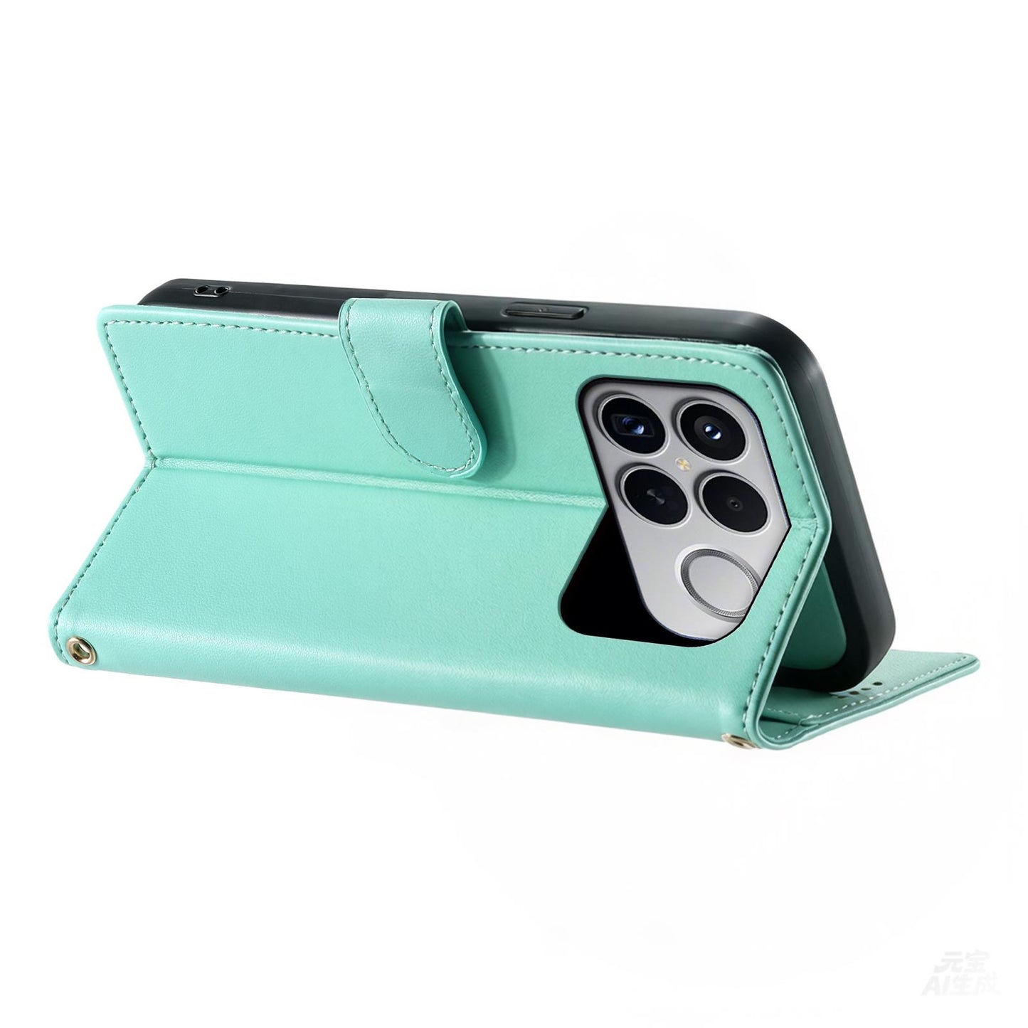 For Xiaomi Poco F8 Ultra / Redmi K90 Pro Max Cute Cats Magnetic Closure Vegan Leather Phone Case with Strap(Green)