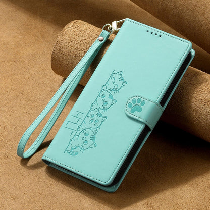 For Xiaomi Poco F8 Ultra / Redmi K90 Pro Max Cute Cats Magnetic Closure Vegan Leather Phone Case with Strap(Green)