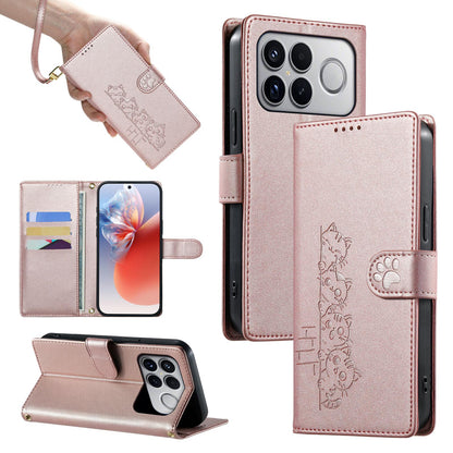 For Xiaomi Poco F8 Ultra / Redmi K90 Pro Max Cute Cats Magnetic Closure Vegan Leather Phone Case with Strap(Rose Gold)