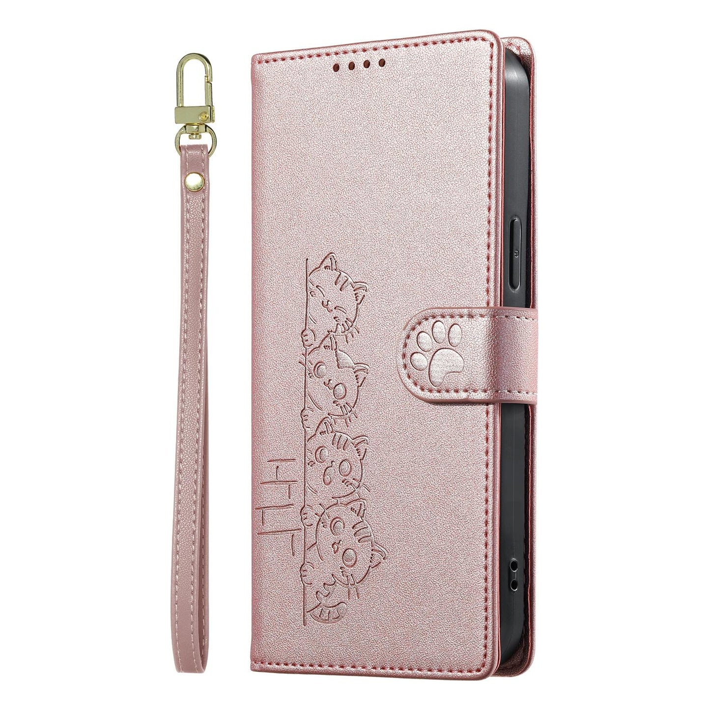 For Xiaomi Poco F8 Ultra / Redmi K90 Pro Max Cute Cats Magnetic Closure Vegan Leather Phone Case with Strap(Rose Gold)