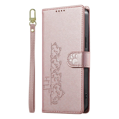 For Xiaomi Poco F8 Ultra / Redmi K90 Pro Max Cute Cats Magnetic Closure Vegan Leather Phone Case with Strap(Rose Gold)