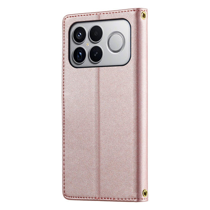For Xiaomi Poco F8 Ultra / Redmi K90 Pro Max Cute Cats Magnetic Closure Vegan Leather Phone Case with Strap(Rose Gold)