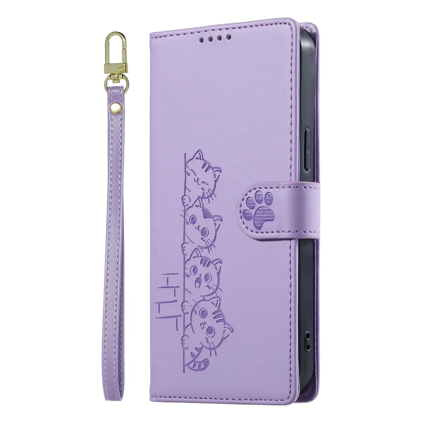 For Xiaomi Poco F8 Ultra / Redmi K90 Pro Max Cute Cats Magnetic Closure Vegan Leather Phone Case with Strap(Purple)