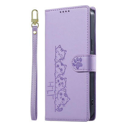 For Xiaomi Poco F8 Ultra / Redmi K90 Pro Max Cute Cats Magnetic Closure Vegan Leather Phone Case with Strap(Purple)