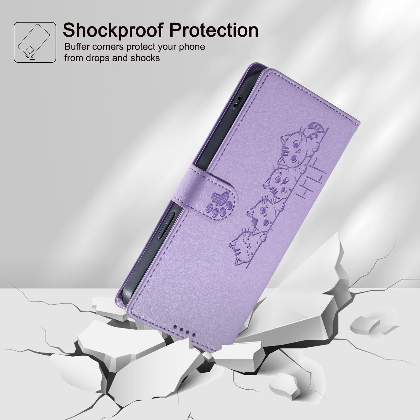 For Xiaomi Poco F8 Ultra / Redmi K90 Pro Max Cute Cats Magnetic Closure Vegan Leather Phone Case with Strap(Purple)