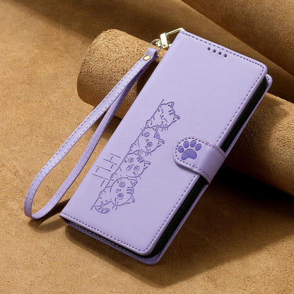 For Xiaomi Poco F8 Ultra / Redmi K90 Pro Max Cute Cats Magnetic Closure Vegan Leather Phone Case with Strap(Purple)