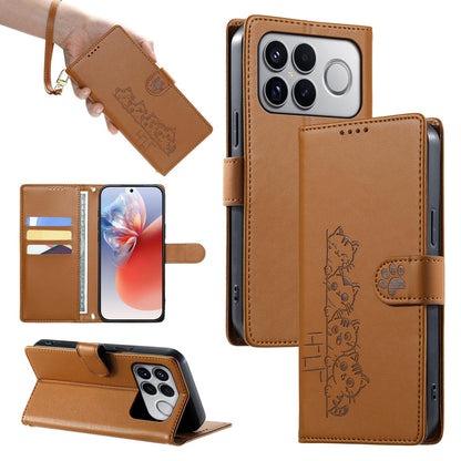 For Xiaomi Poco F8 Ultra / Redmi K90 Pro Max Cute Cats Magnetic Closure Vegan Leather Phone Case with Strap(Brown)