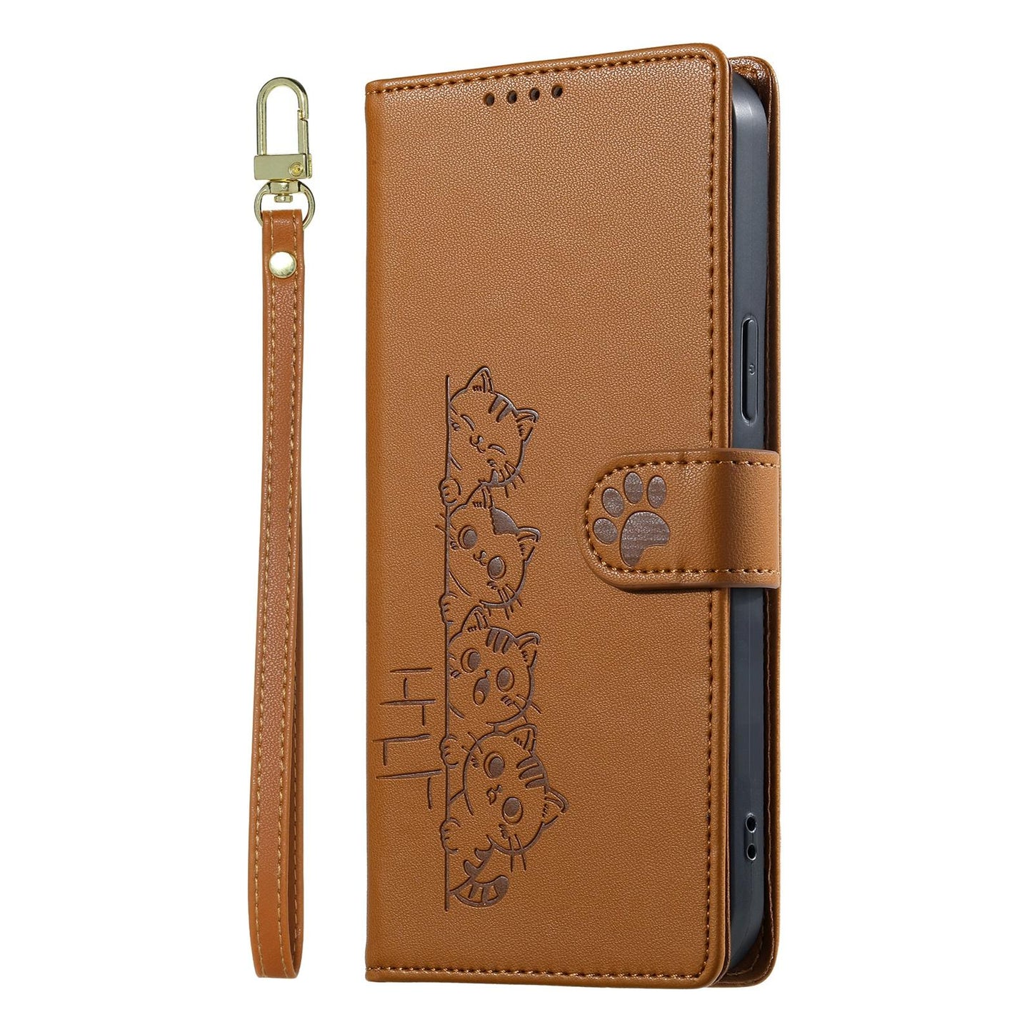 For Xiaomi Poco F8 Ultra / Redmi K90 Pro Max Cute Cats Magnetic Closure Vegan Leather Phone Case with Strap(Brown)