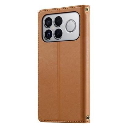 For Xiaomi Poco F8 Ultra / Redmi K90 Pro Max Cute Cats Magnetic Closure Vegan Leather Phone Case with Strap(Brown)
