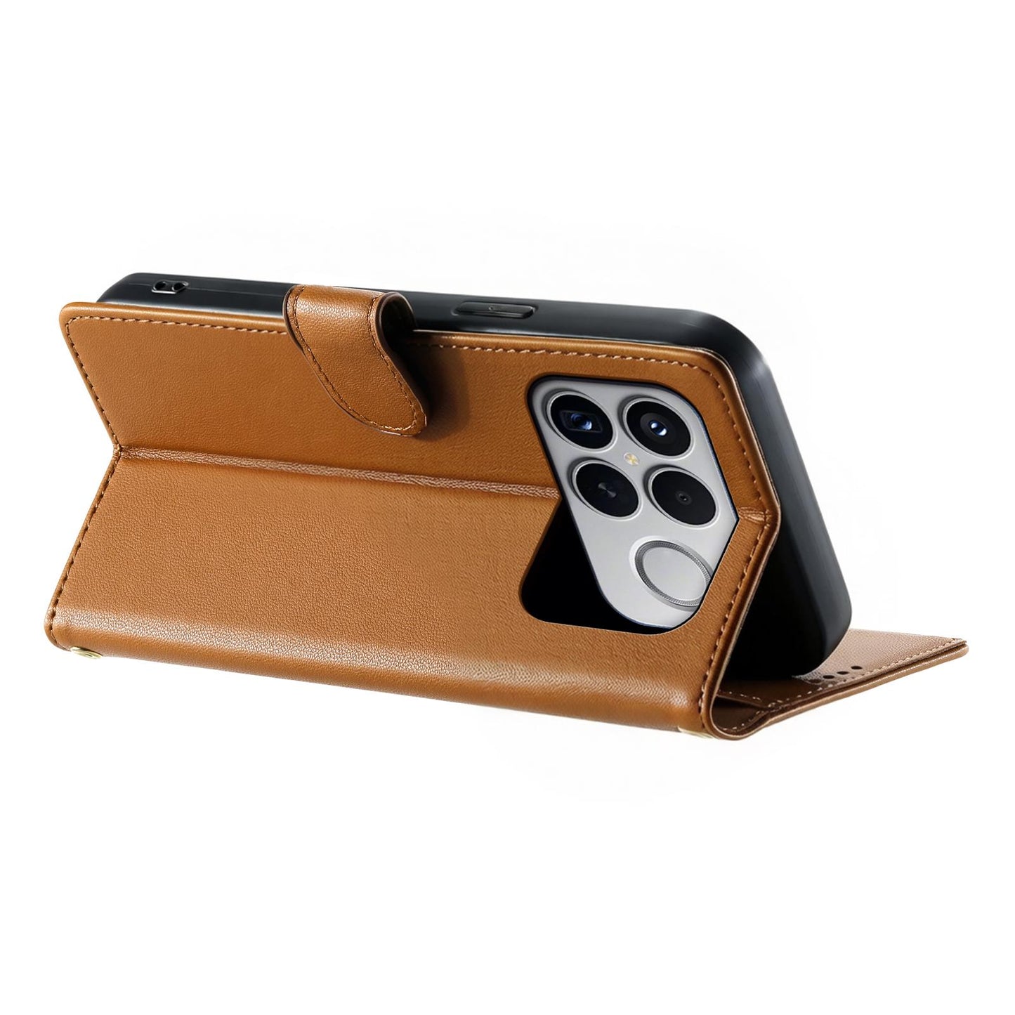 For Xiaomi Poco F8 Ultra / Redmi K90 Pro Max Cute Cats Magnetic Closure Vegan Leather Phone Case with Strap(Brown)