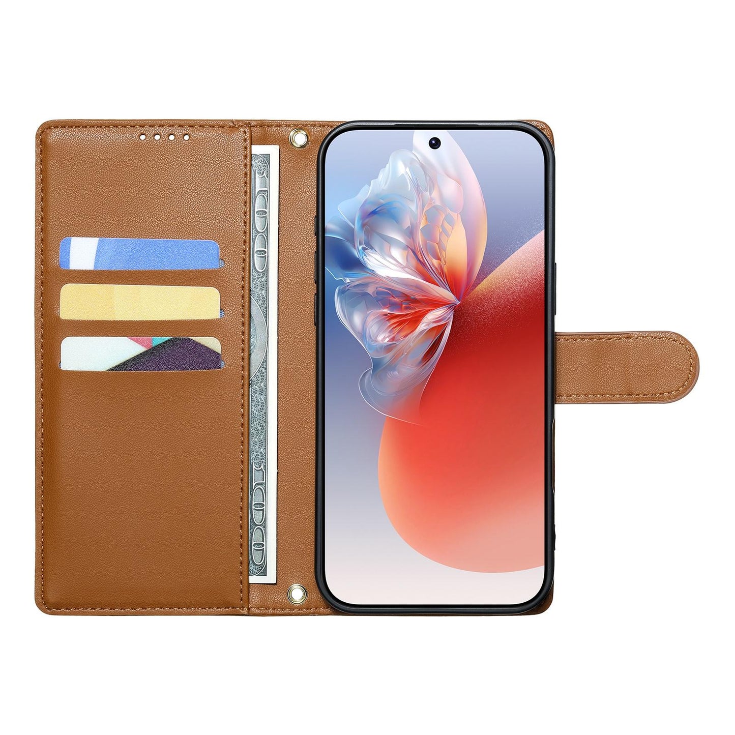 For Xiaomi Poco F8 Ultra / Redmi K90 Pro Max Cute Cats Magnetic Closure Vegan Leather Phone Case with Strap(Brown)