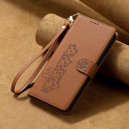 For Xiaomi Poco F8 Ultra / Redmi K90 Pro Max Cute Cats Magnetic Closure Vegan Leather Phone Case with Strap(Brown)