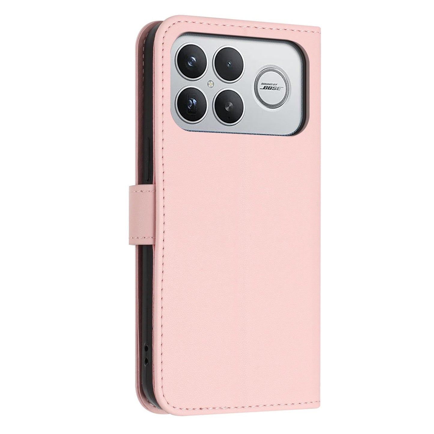 For Redmi K90 Pro Max / Poco F8 Ultra Glitter Butterfly Zipper Vegan Leather Phone Case with Wrist Strap(Pink)