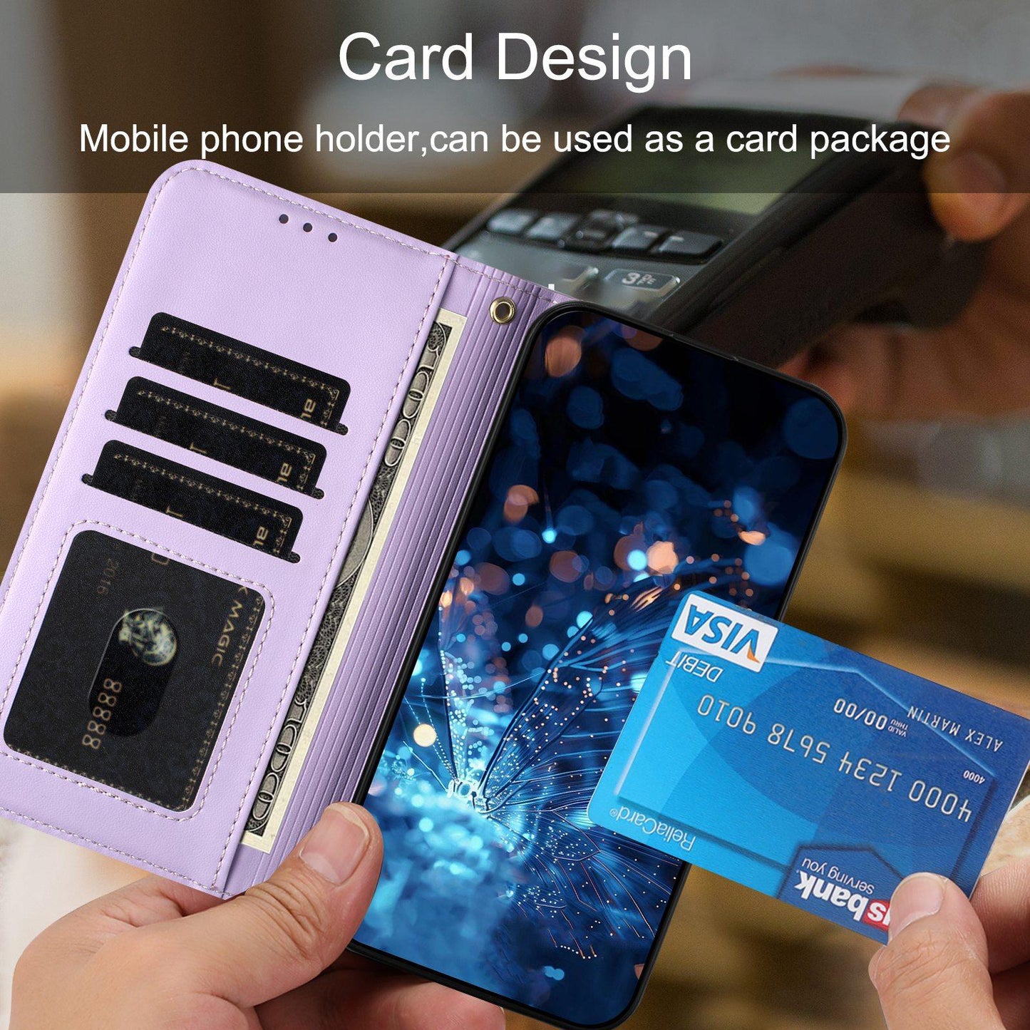For Redmi K90 Pro Max / Poco F8 Ultra Glitter Butterfly Zipper Vegan Leather Phone Case with Wrist Strap(Purple)