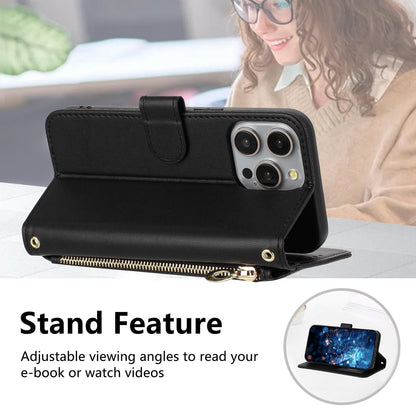 For Redmi K90 Pro Max / Poco F8 Ultra Glitter Butterfly Zipper Vegan Leather Phone Case with Wrist Strap(Black)