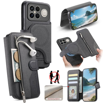 For Redmi K90 Pro Max / Poco F8 Ultra Twill Fabric MagSafe RFID Anti-theft Zipper Wallet Leather Phone Case(Black)