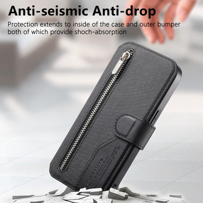 For Redmi K90 Pro Max / Poco F8 Ultra Twill Fabric MagSafe RFID Anti-theft Zipper Wallet Leather Phone Case(Black)