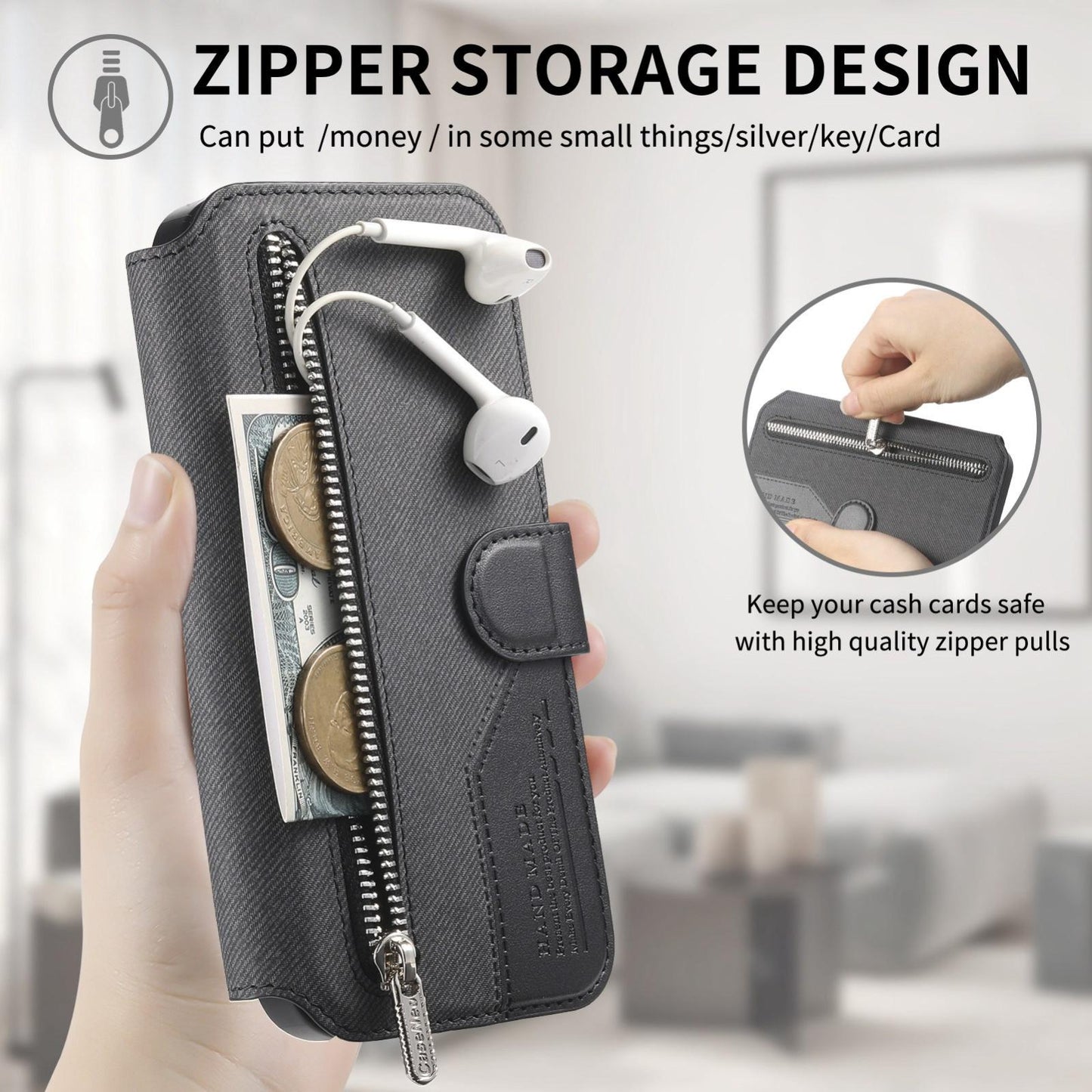 For Redmi K90 Pro Max / Poco F8 Ultra Twill Fabric MagSafe RFID Anti-theft Zipper Wallet Leather Phone Case(Black)