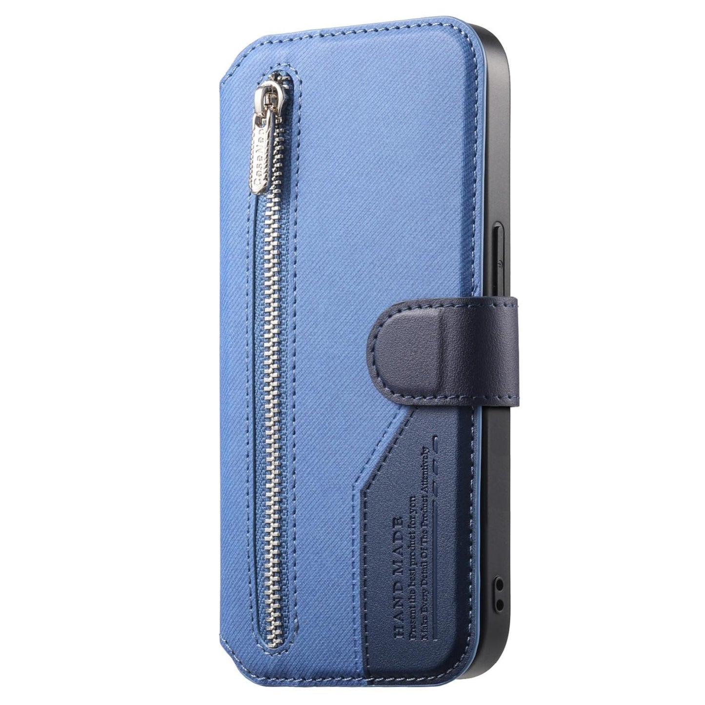 For Redmi K90 Pro Max / Poco F8 Ultra Twill Fabric MagSafe RFID Anti-theft Zipper Wallet Leather Phone Case(Dark Blue)
