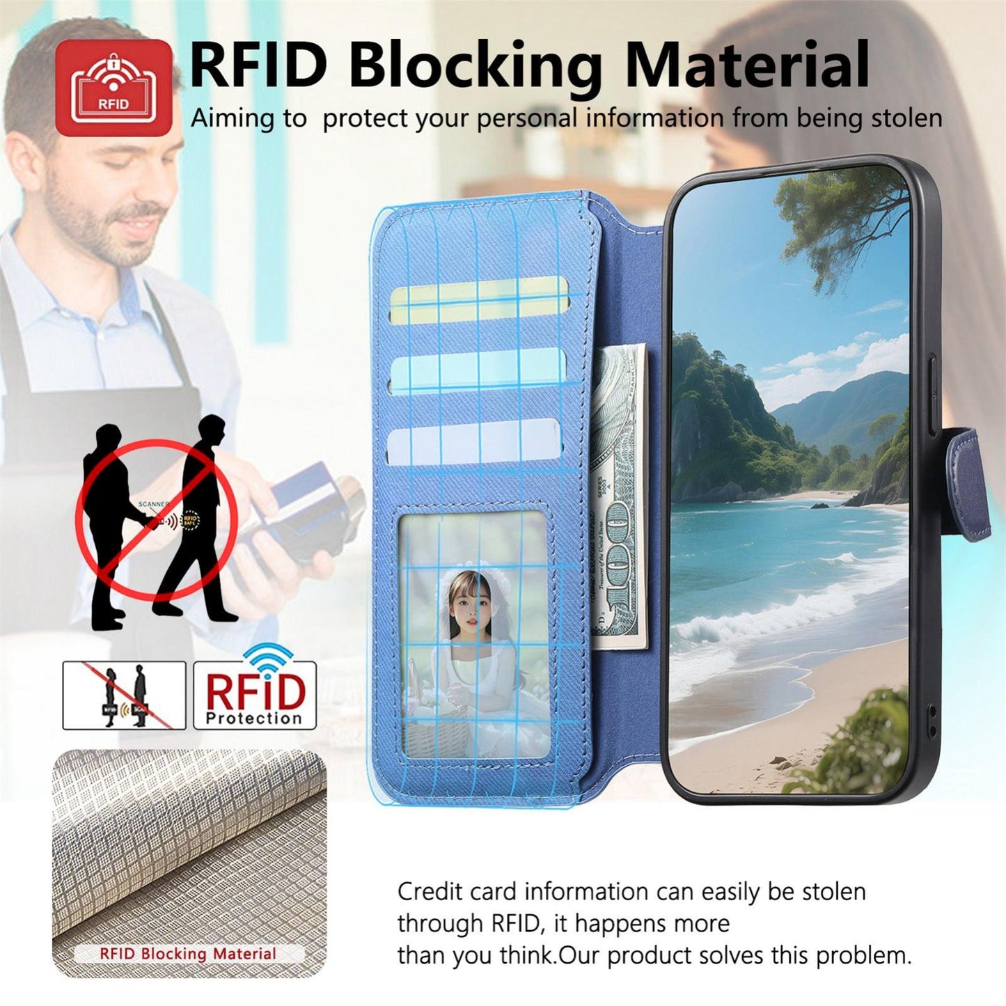 For Redmi K90 Pro Max / Poco F8 Ultra Twill Fabric MagSafe RFID Anti-theft Zipper Wallet Leather Phone Case(Dark Blue)