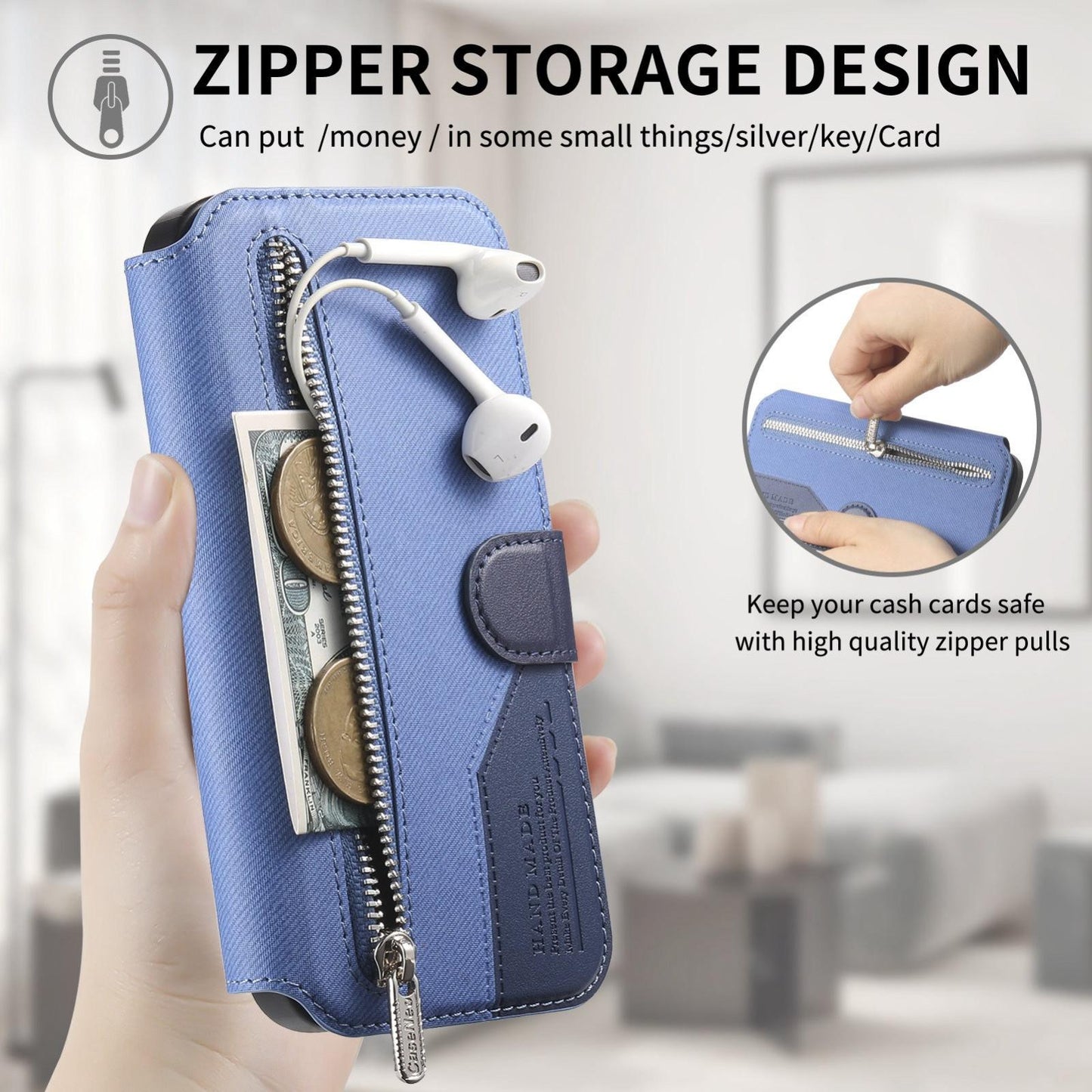 For Redmi K90 Pro Max / Poco F8 Ultra Twill Fabric MagSafe RFID Anti-theft Zipper Wallet Leather Phone Case(Dark Blue)