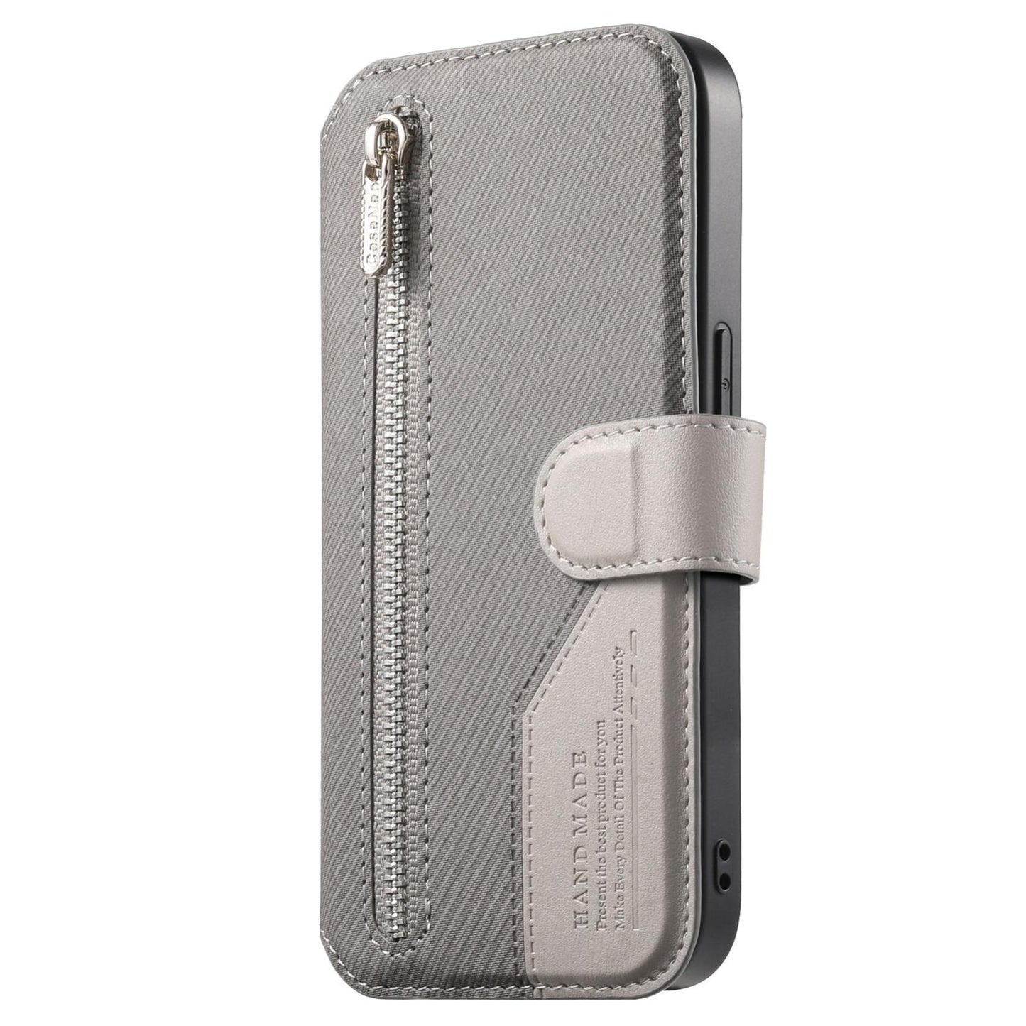 For Redmi K90 Pro Max / Poco F8 Ultra Twill Fabric MagSafe RFID Anti-theft Zipper Wallet Leather Phone Case(Grey)