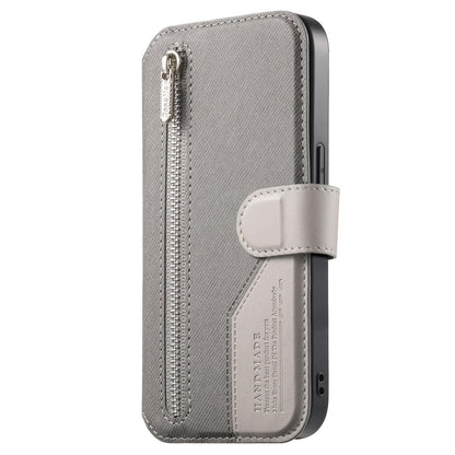 For Redmi K90 Pro Max / Poco F8 Ultra Twill Fabric MagSafe RFID Anti-theft Zipper Wallet Leather Phone Case(Grey)