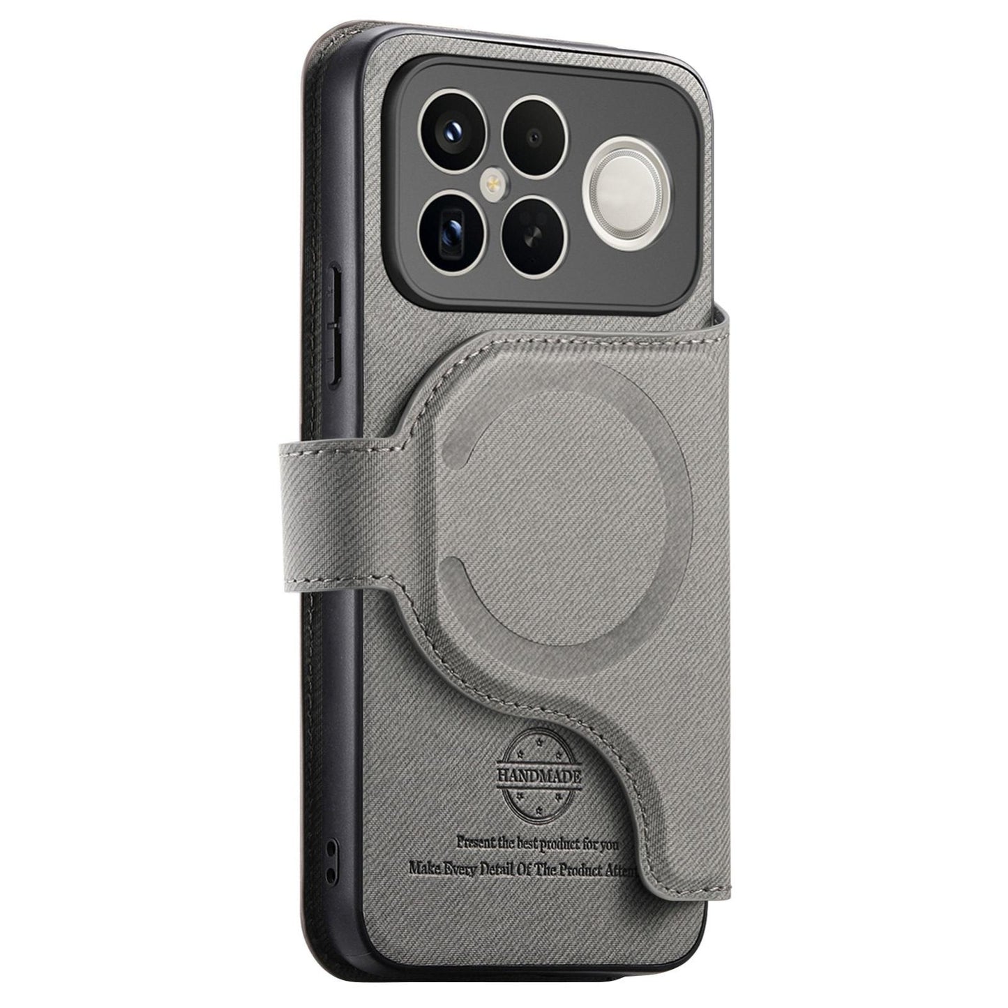 For Redmi K90 Pro Max / Poco F8 Ultra Twill Fabric MagSafe RFID Anti-theft Zipper Wallet Leather Phone Case(Grey)