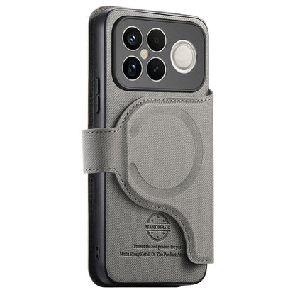 For Redmi K90 Pro Max / Poco F8 Ultra Twill Fabric MagSafe RFID Anti-theft Zipper Wallet Leather Phone Case(Grey)