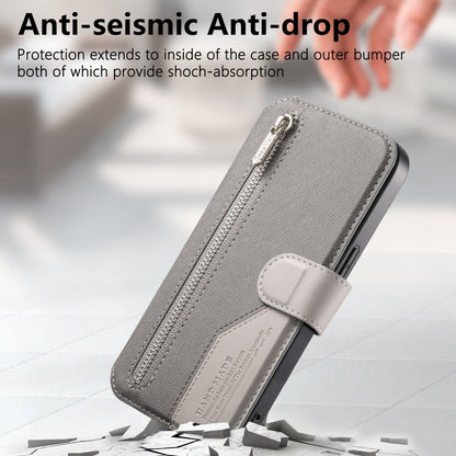 For Redmi K90 Pro Max / Poco F8 Ultra Twill Fabric MagSafe RFID Anti-theft Zipper Wallet Leather Phone Case(Grey)