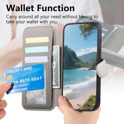 For Redmi K90 Pro Max / Poco F8 Ultra Twill Fabric MagSafe RFID Anti-theft Zipper Wallet Leather Phone Case(Grey)