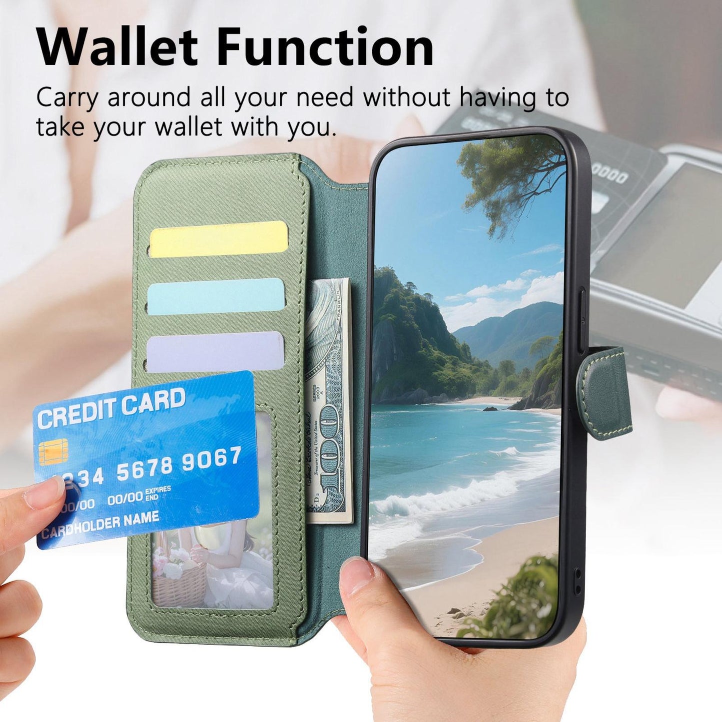 For Redmi K90 Pro Max / Poco F8 Ultra Twill Fabric MagSafe RFID Anti-theft Zipper Wallet Leather Phone Case(Green)