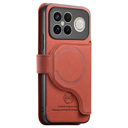For Redmi K90 Pro Max / Poco F8 Ultra Twill Fabric MagSafe RFID Anti-theft Zipper Wallet Leather Phone Case(Orange)