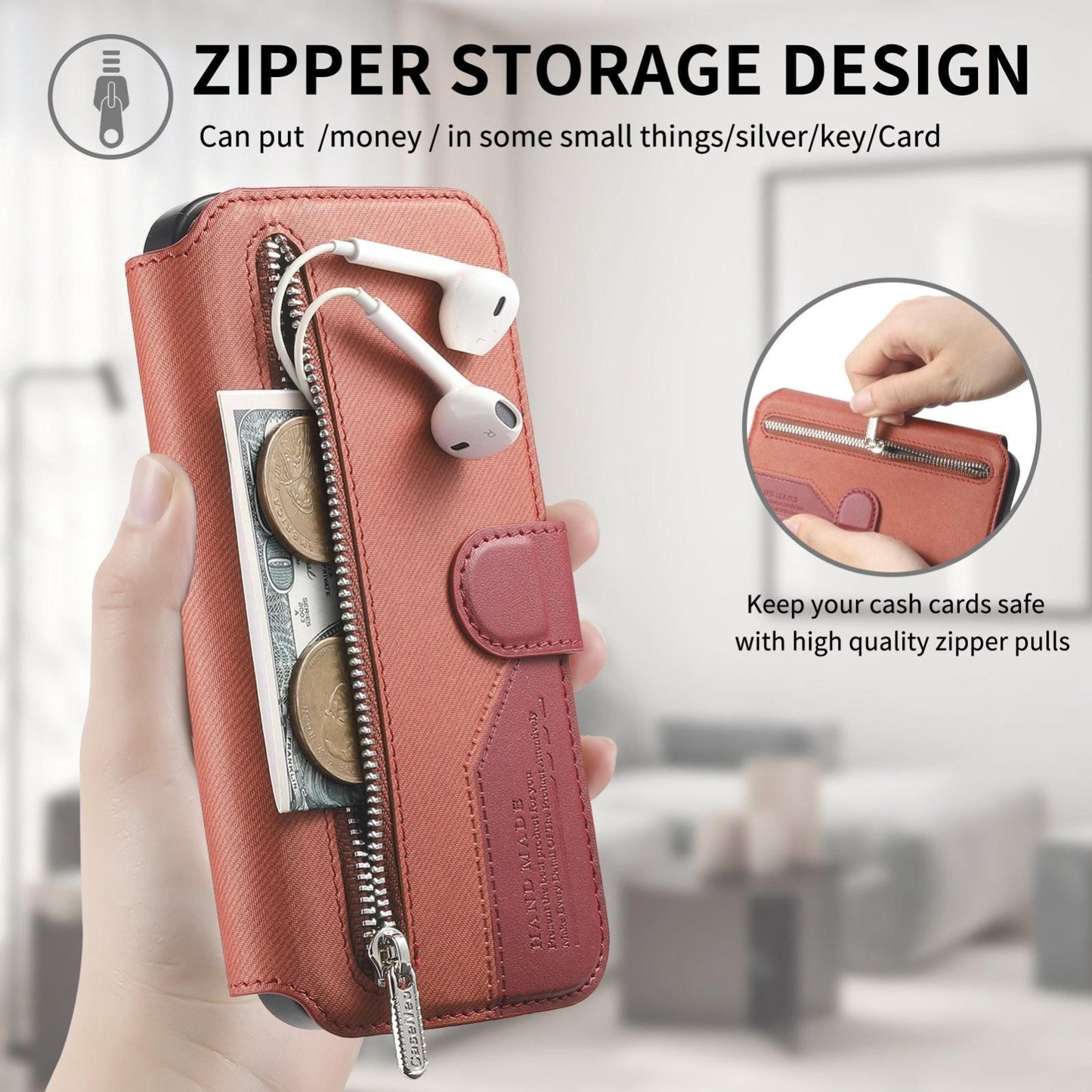 For Redmi K90 Pro Max / Poco F8 Ultra Twill Fabric MagSafe RFID Anti-theft Zipper Wallet Leather Phone Case(Orange)
