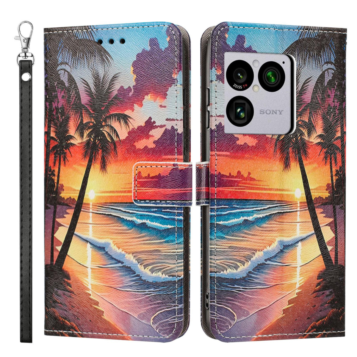 For Sony Xperia 1 VIII Painted Pattern Vegan Leather Phone Case with Strap - Hawaii - EDA009438308C