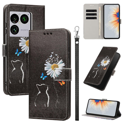 For Sony Xperia 1 VIII Painted Pattern Vegan Leather Phone Case with Strap - Daisy Cat - EDA009438308D