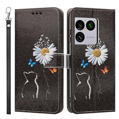 For Sony Xperia 1 VIII Painted Pattern Vegan Leather Phone Case with Strap - Daisy Cat - EDA009438308D