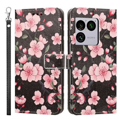 For Sony Xperia 1 VIII Painted Pattern Vegan Leather Phone Case with Strap - Sakura - EDA009438308E