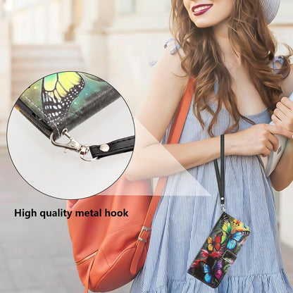For Sony Xperia 1 VIII Painted Pattern Vegan Leather Phone Case with Strap - Colorful Butterfly - EDA009438308F