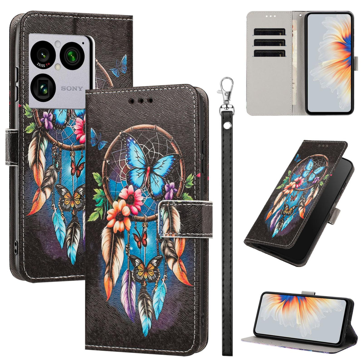 For Sony Xperia 1 VIII Painted Pattern Vegan Leather Phone Case with Strap - Dreamcatcher - EDA009438308G