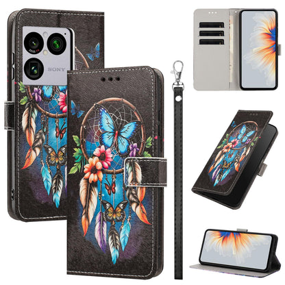 For Sony Xperia 1 VIII Painted Pattern Vegan Leather Phone Case with Strap - Dreamcatcher - EDA009438308G