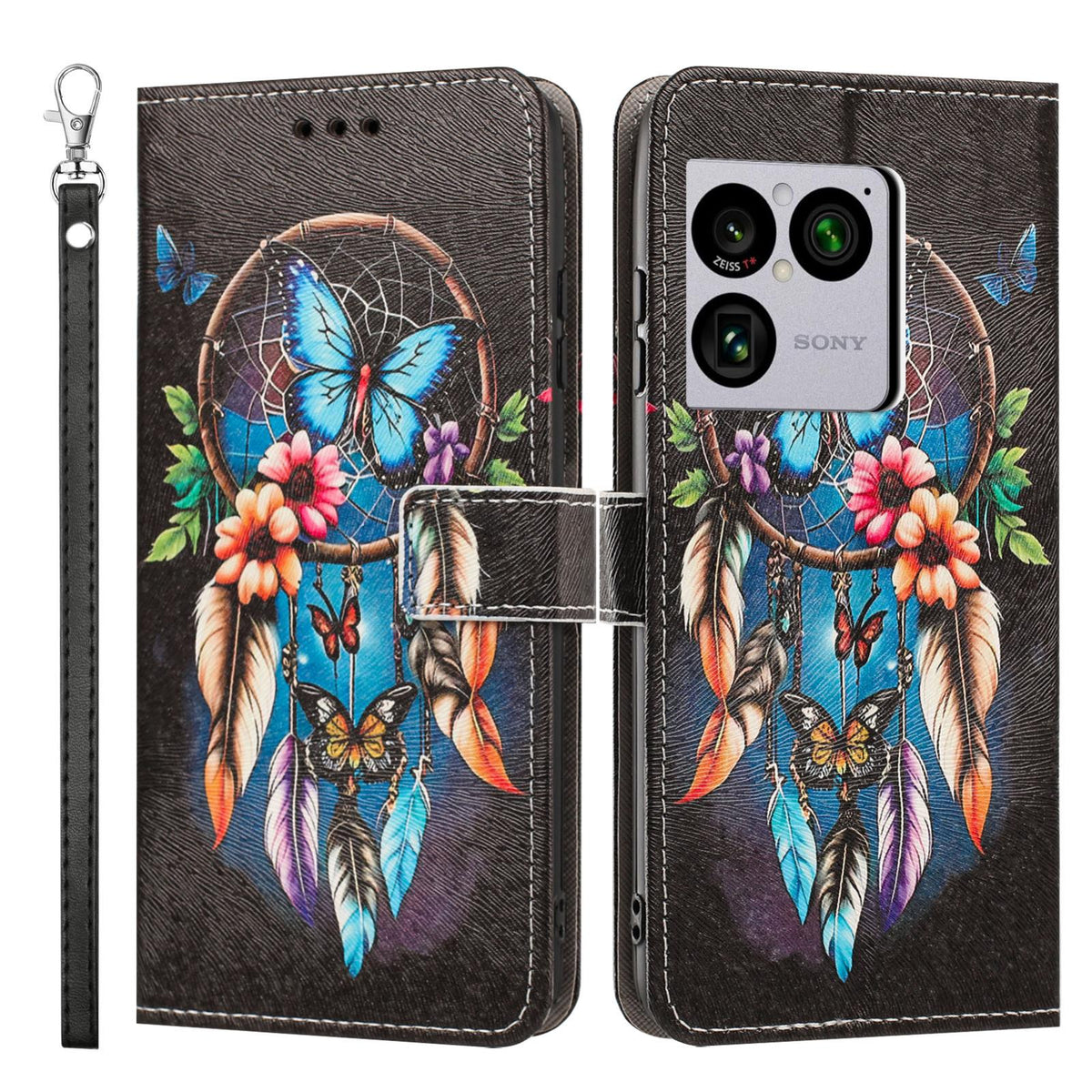 For Sony Xperia 1 VIII Painted Pattern Vegan Leather Phone Case with Strap - Dreamcatcher - EDA009438308G