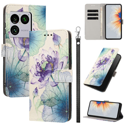 For Sony Xperia 1 VIII Painted Pattern Vegan Leather Phone Case with Strap - Purple Lotus - EDA009438308H