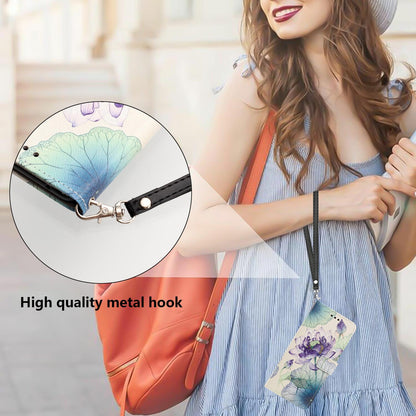 For Sony Xperia 1 VIII Painted Pattern Vegan Leather Phone Case with Strap - Purple Lotus - EDA009438308H