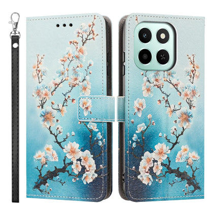 For Honor 600 Smart 5G Painted Pattern Vegan Leather Phone Case with Strap - Plum Blossom - EDA009438524B